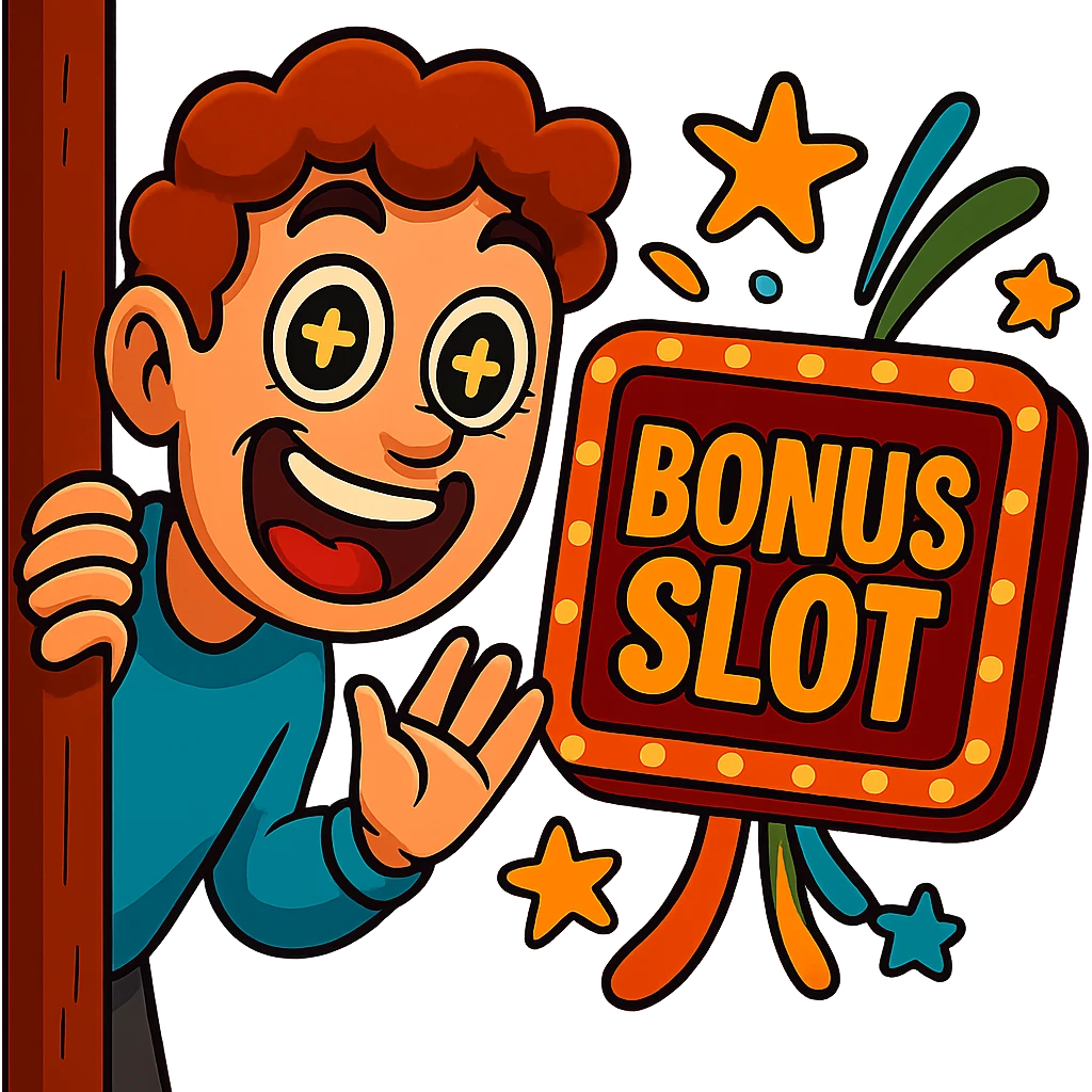 Make the person peeking around the corner look extremely excited and eager for the bonus slot, with sparkling eyes and a joyful expression. Keep the style consistent with the original and maintain a transparent background. emoji