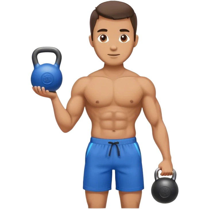 fit man with blue shorts holding kettlebell emoji