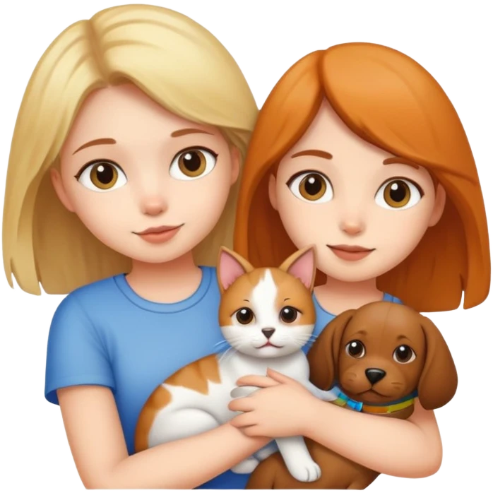 Girl holding a cat and a dog emoji