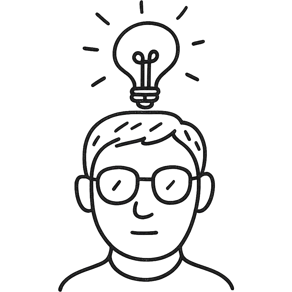 head of an intellectual person with glasses and a lightbulb above emoji