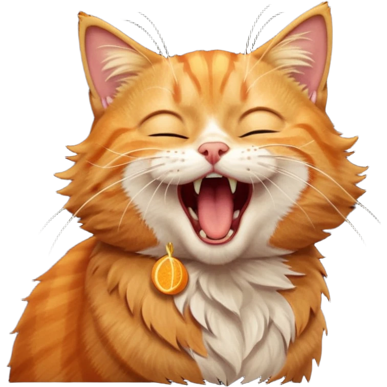 A high-resolution photo-realistic digital illustration of a solid ginger tabby cat, head titled up yawning emoji
