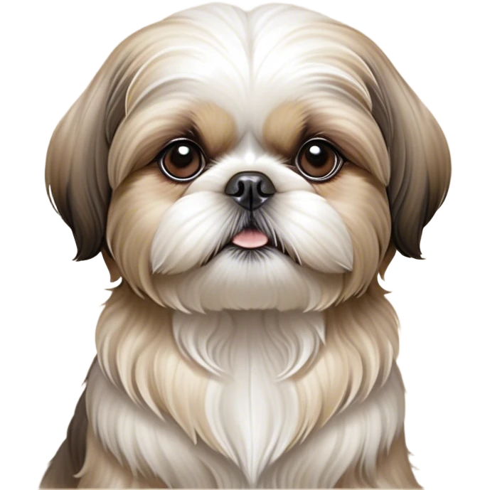 Cinematic Noble Shih Tzu Portrait Emoji, Poised and elegant, with a luxurious, flowing fur in refined muted tones, delicate features and wise, gentle eyes, simplified yet meticulously detailed, glowing with a soft, regal radiance, high shine, exuding quiet dignity and timeless charm, soft glowing outline, capturing the essence of a noble Shih Tzu that epitomizes refined poise! emoji