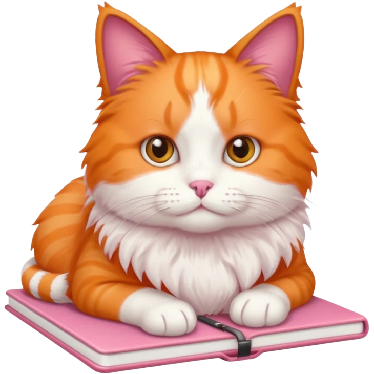 A pink note book with a orange and white cat on it emoji