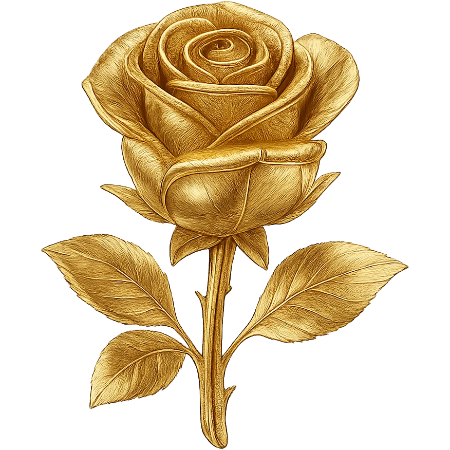 gold rose, ornate, decorative flourishes emoji