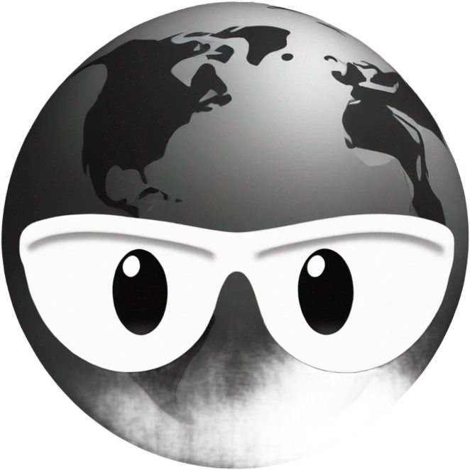 black and white emoji with half a planet with some buildings o emoji
