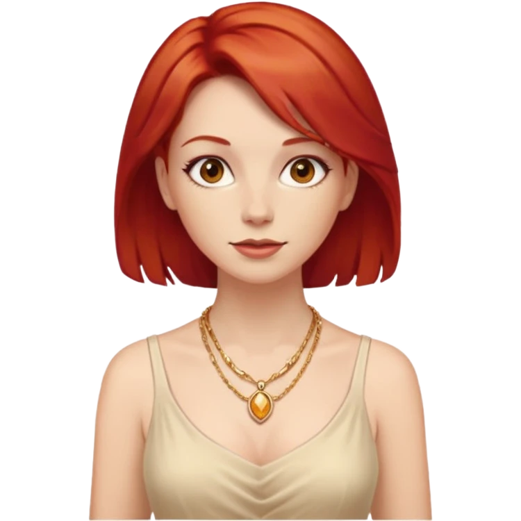 lady-in-light beige-dress-,-red-hair,-wearing-necklace emoji