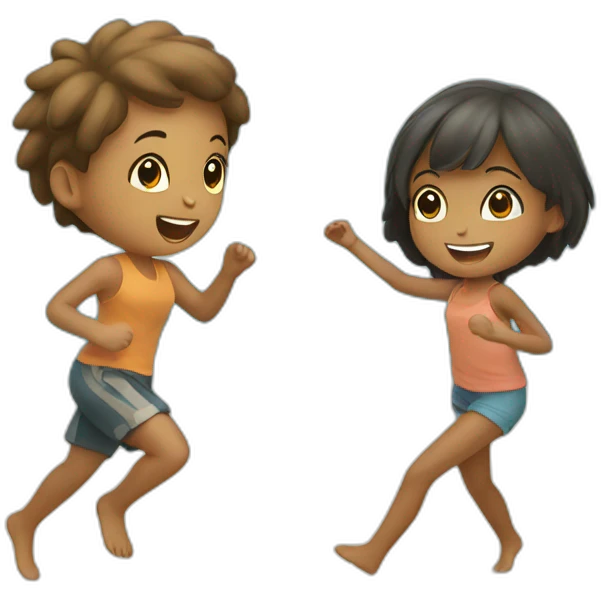 girl & boy playing tag on the beach emoji