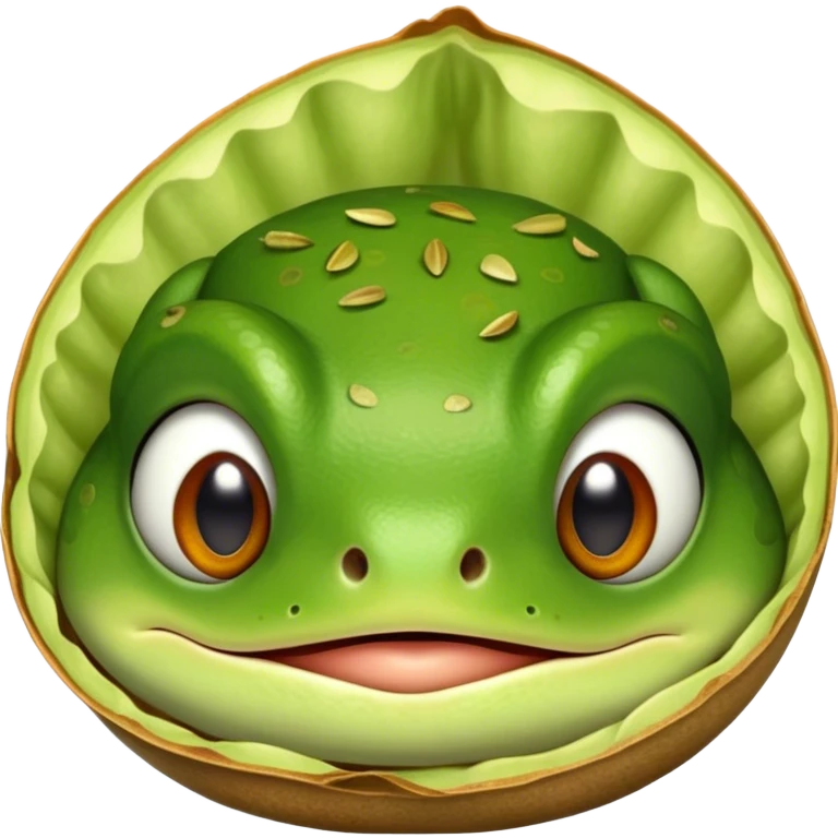 Frog face in a pistachio shell emoji