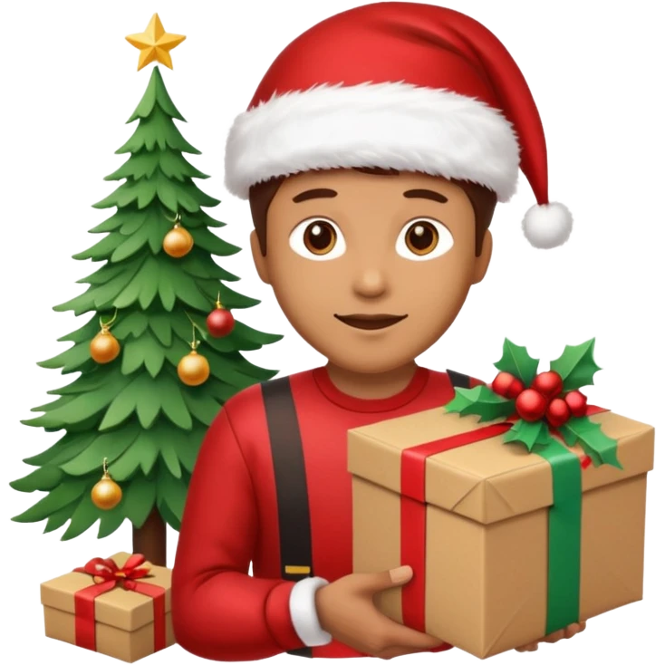 create a realistic emoji of a logistic woker under a christmas tree emoji