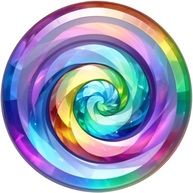 round cut gemstone with swirling holographic rainbow colors inside emoji