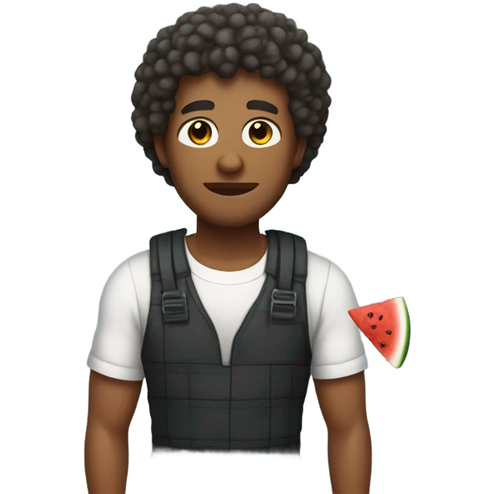dude with curly short hair with a lite beard holding a watermelon and fried chicken in a prisoner outfit emoji