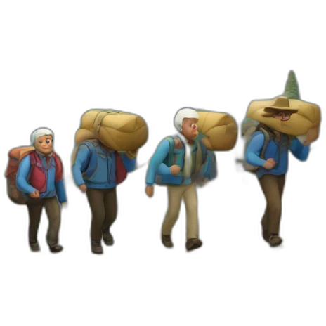 Senderistas hombres caminando por la montaña emoji