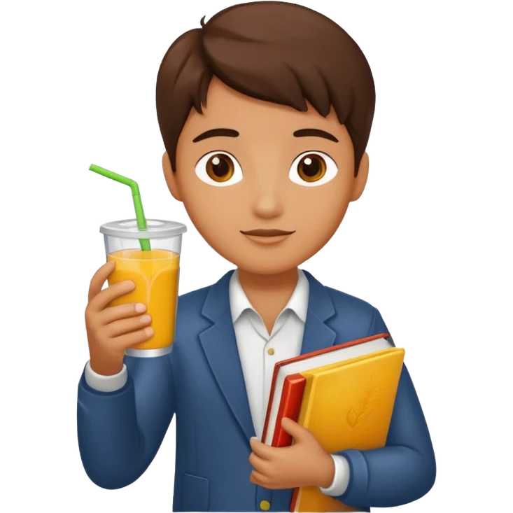 student holding book and mango drink emoji