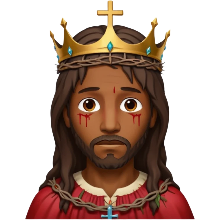 African American Jesus Christ bleeding hanging on wooden cross with crown of thorns on his head emoji