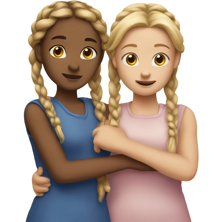 Two girls hugging one girl has dark blonde braids and fair skin one girl has blonde braids and fair skin emoji