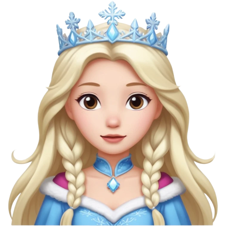 snow princess with long hair wearing snow chirsmas clothes looking at the front emoji