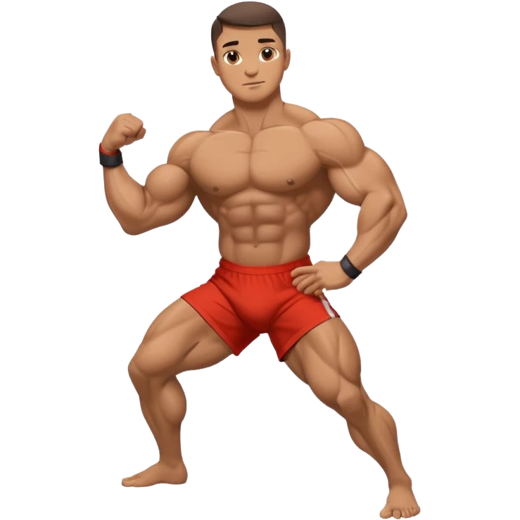 A bodybuilder doing a side lunge and flexing his biceps his kneels more doe emoji