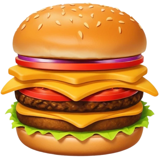 A clean and simple icon of fast food in emoji-style illustration. A burger with fries, nuggets and shawarma, bright and bold colors, simple shapes, flat design, high contrast, inviting and appetizing. emoji