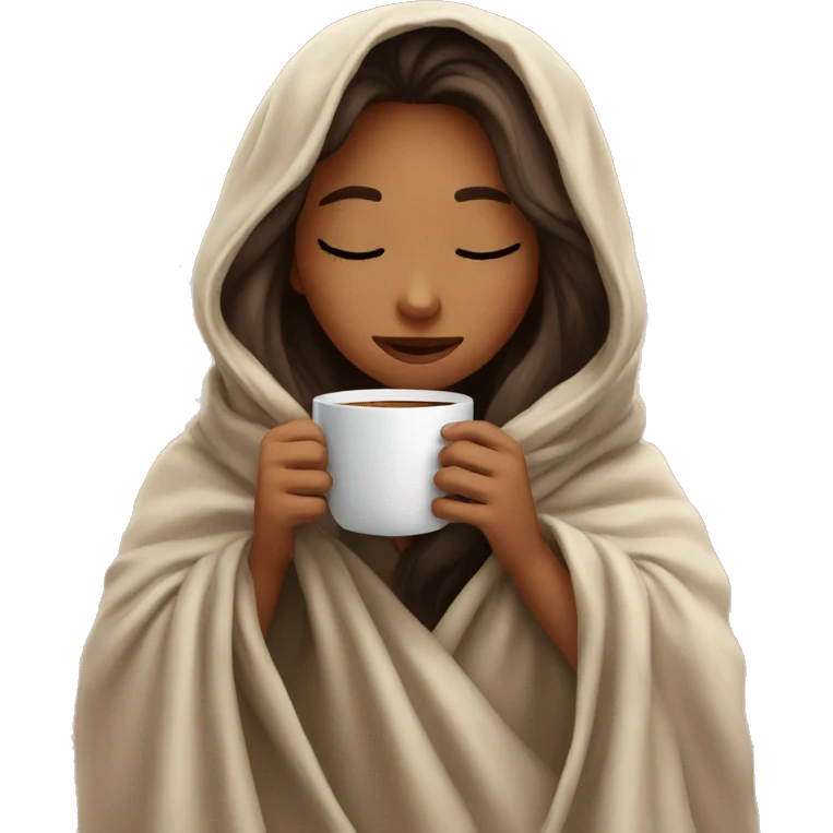 girl inside a blanket sipping coffee eyes closed emoji