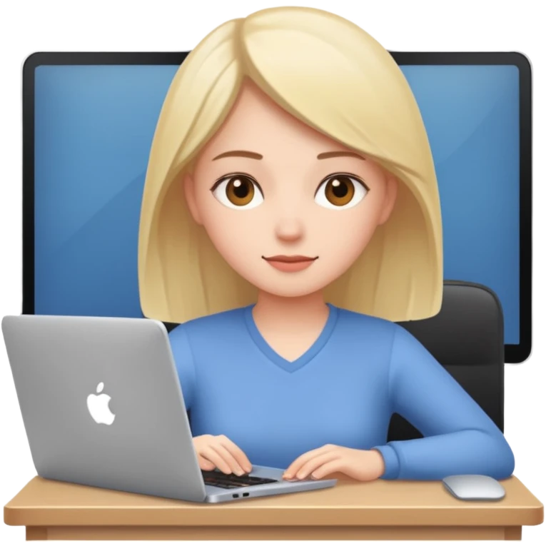 Young woman in front of laptop working from home emoji
