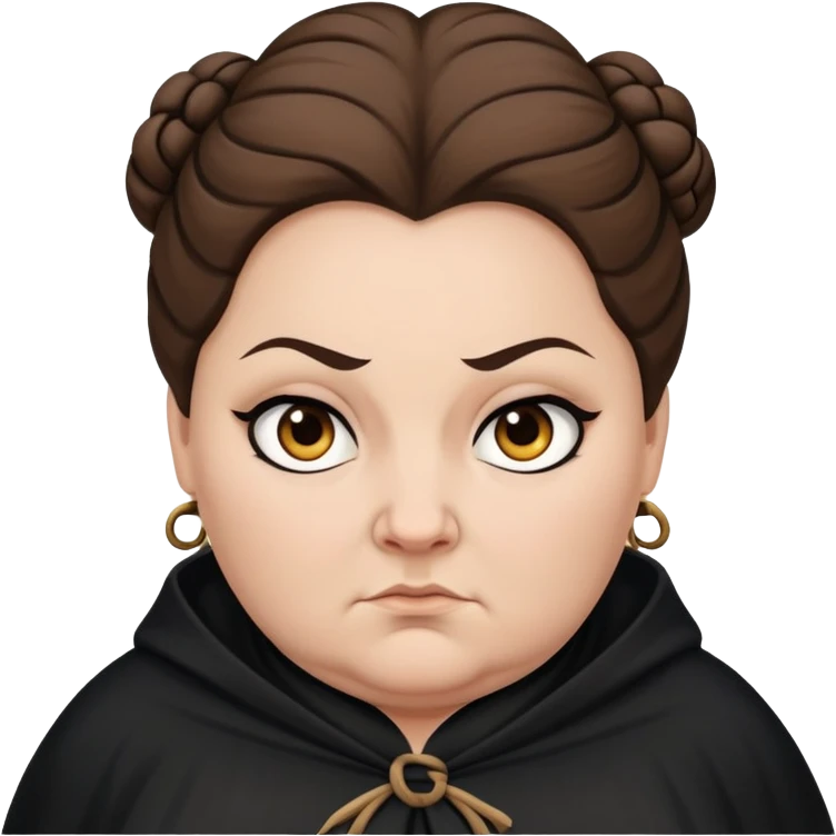 Alecto Carrow in harry potter, a white fat woman , one knot bun brown hair, look evil, black cloak emoji