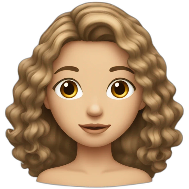 une fille cheveux long ondulé chatain yeux bleus emoji