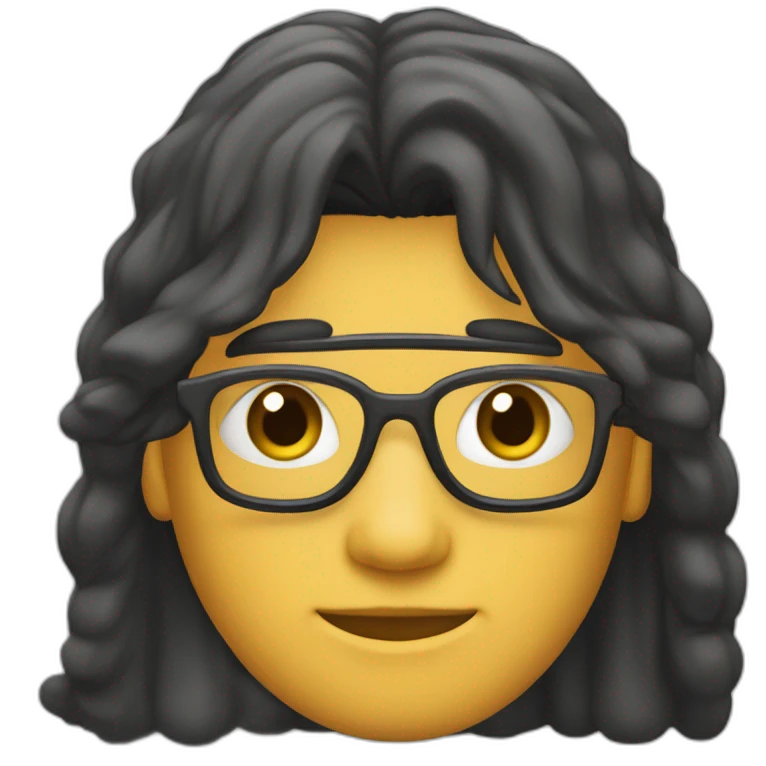 Joven programador, cabello mullet, lentes negros, cabello castaño emoji