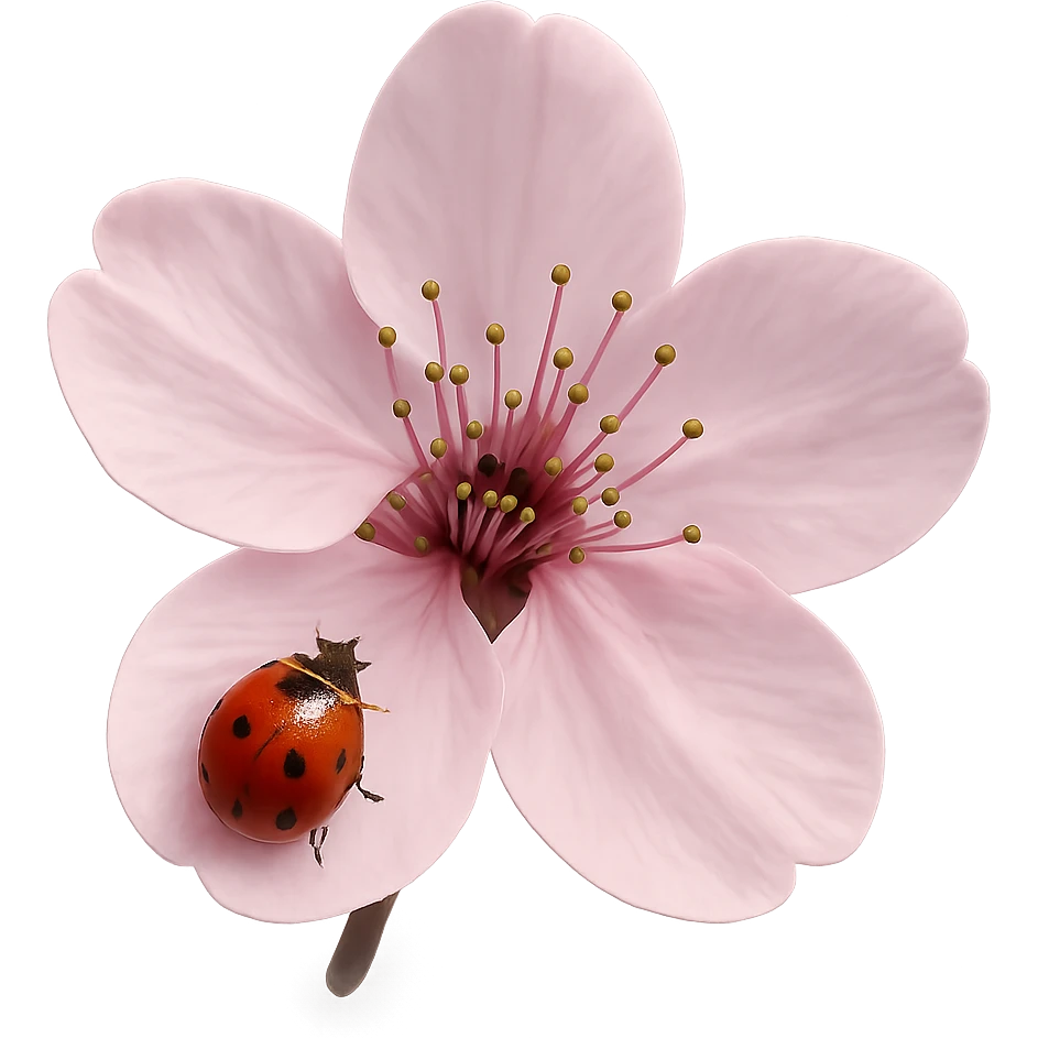 pink cherry blossom with a ladybug emoji