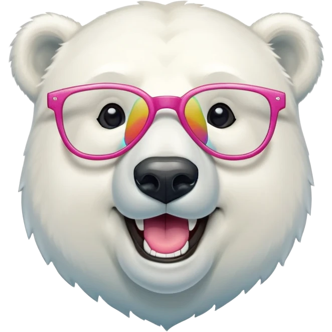 laughing polar bear headshot wearing a t-shirt and oversized colorful glasses emoji