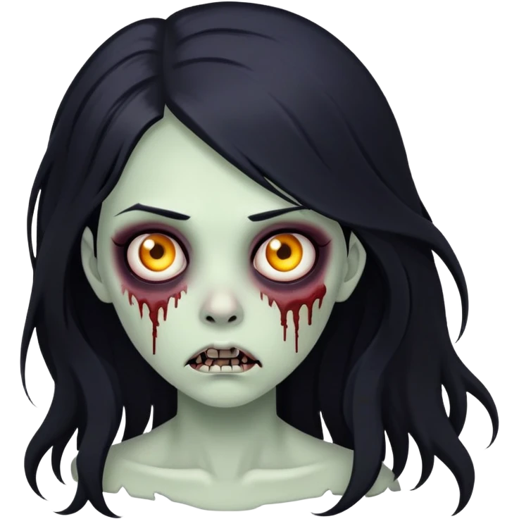 Zombie girl with long black hair and black eye color  emoji