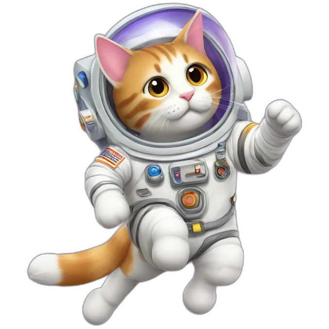 gato casi blanco astronauta cabalgando en un unicornio emoji