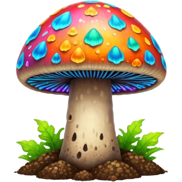 rainbow glowing magic mushroom with dirt emoji