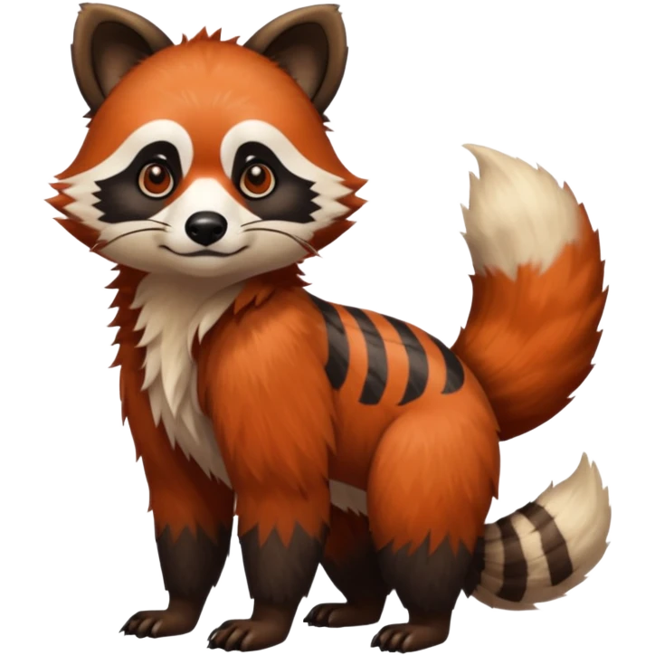 Realistic cool edgy 4-legged quadrupedal Bear-Red-Panda-Tanuki-Raccoon-Dog-Red-Fox-animal-fusion-hybrid, Full body emoji