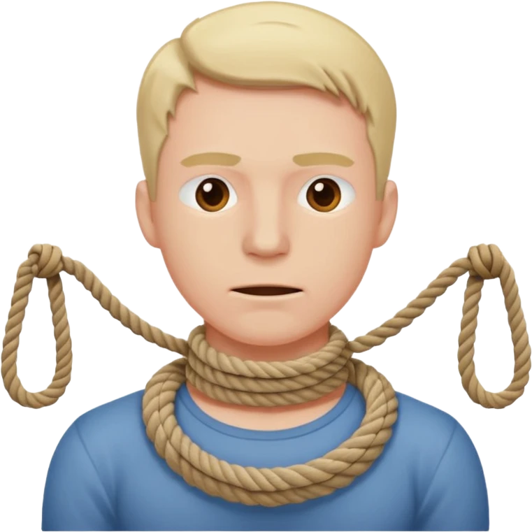 A man suffocating himself with a rope around his throat tight emoji