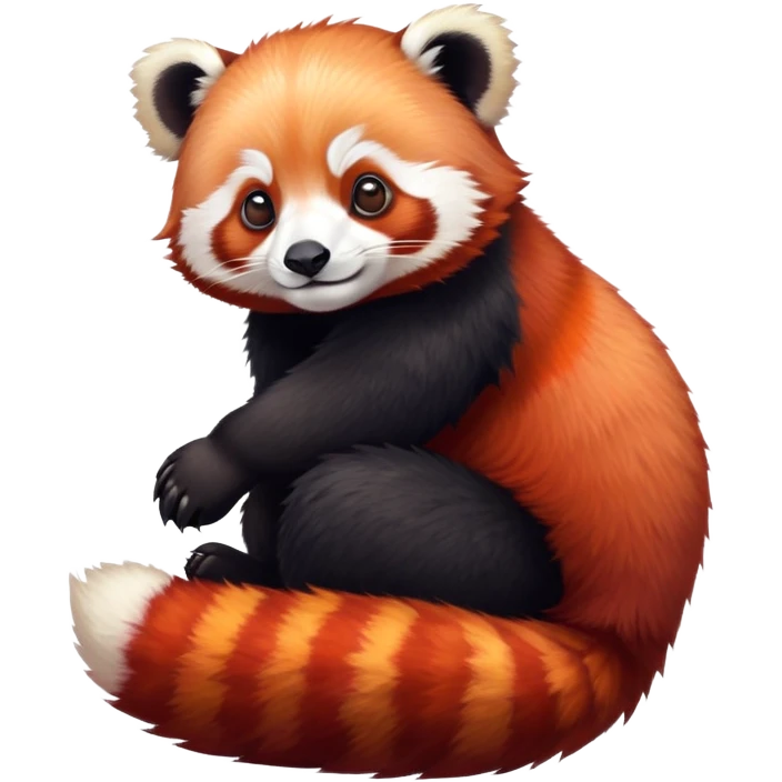 Red panda sitting on top of a giant panda emoji