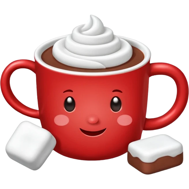 red mug of hot chocolate with marshmallows emoji