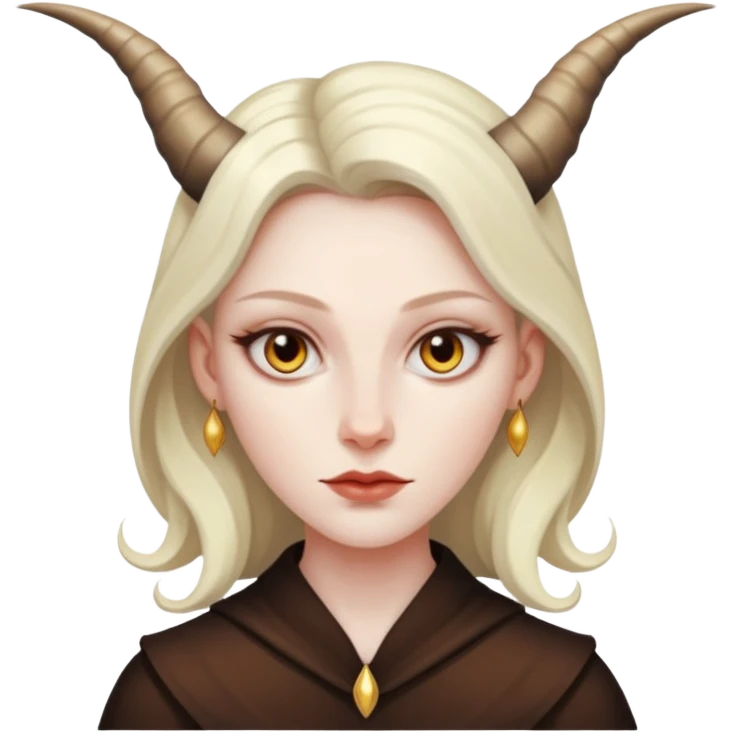 Woman with subtle horns, smooth skin and sharp gaze, divine corruption emoji