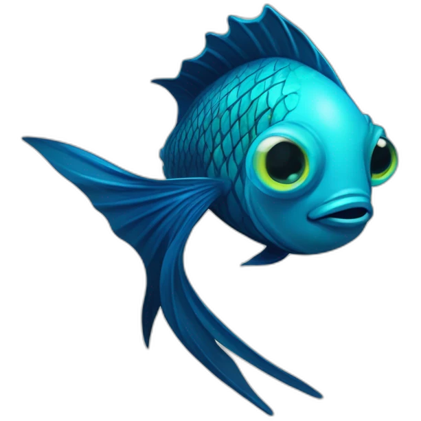 dangerous dark blue lantern fish with cyan lips, cyan fins and cyan tail, and cyan marble instead of eyes emoji
