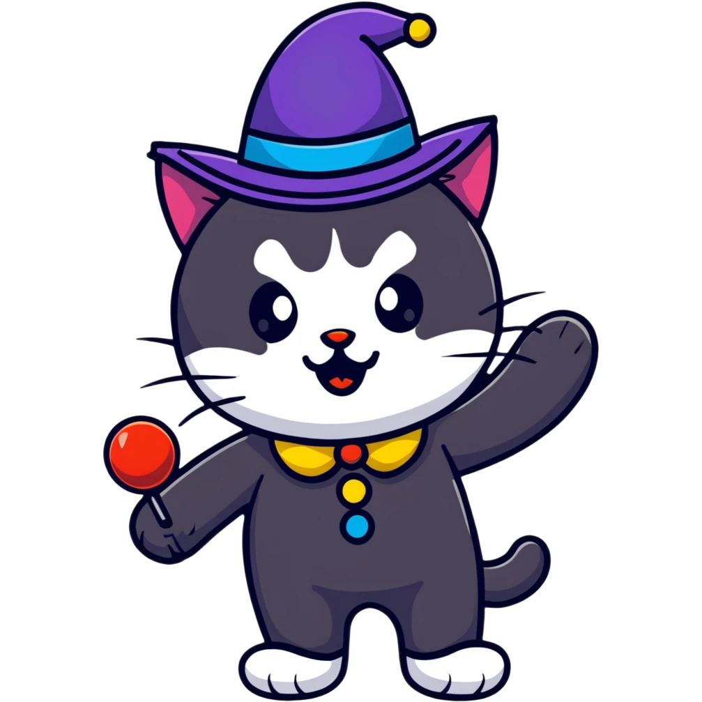 Black cat with clown makeup emoji