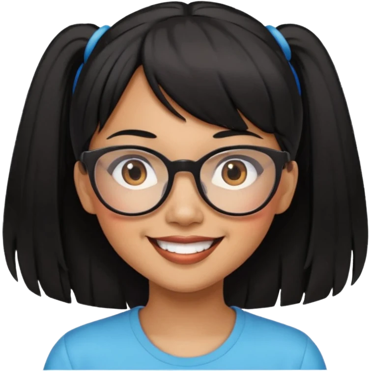 filipino woman black hair in pony tail with straight bangs and big glasses emoji