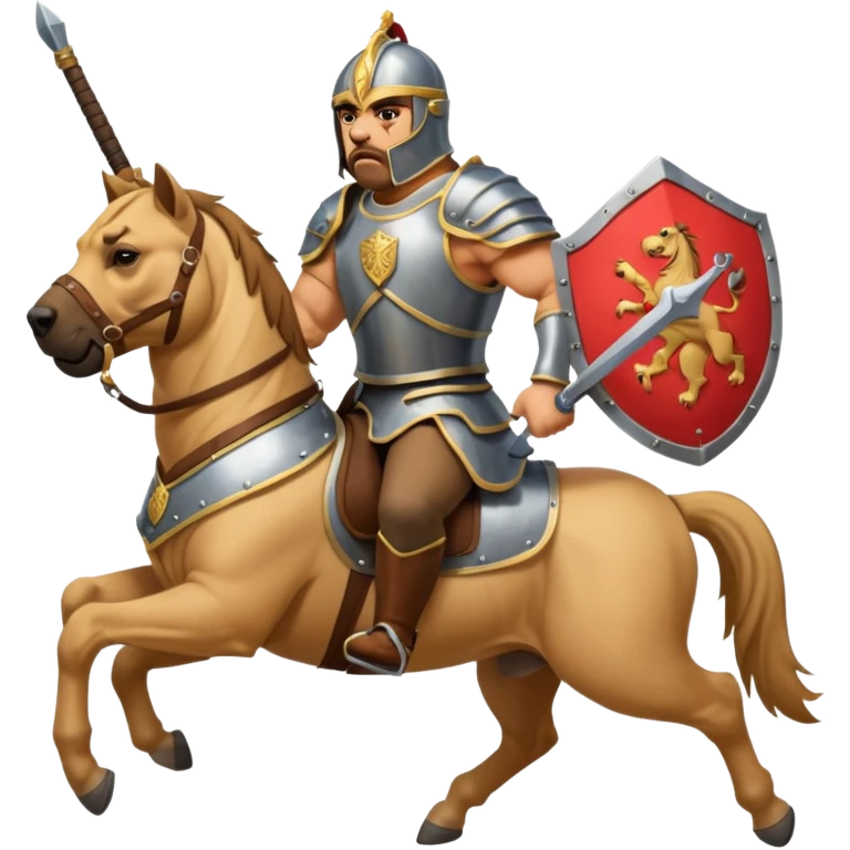 A bullmastiff as a legend with sword and shield on a horse emoji