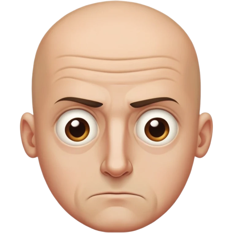 Steven Miller, bald, scowling expression, narrow rectangular head, bottom lip sticking out, eyelids almost closed and lower on the outside emoji