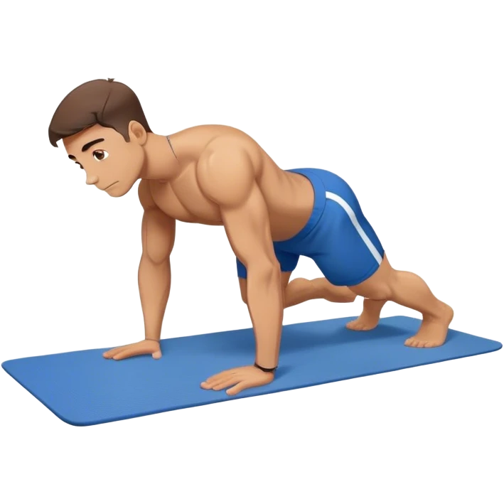 buff man blue shorts doing plank exercise on yoga mat emoji
