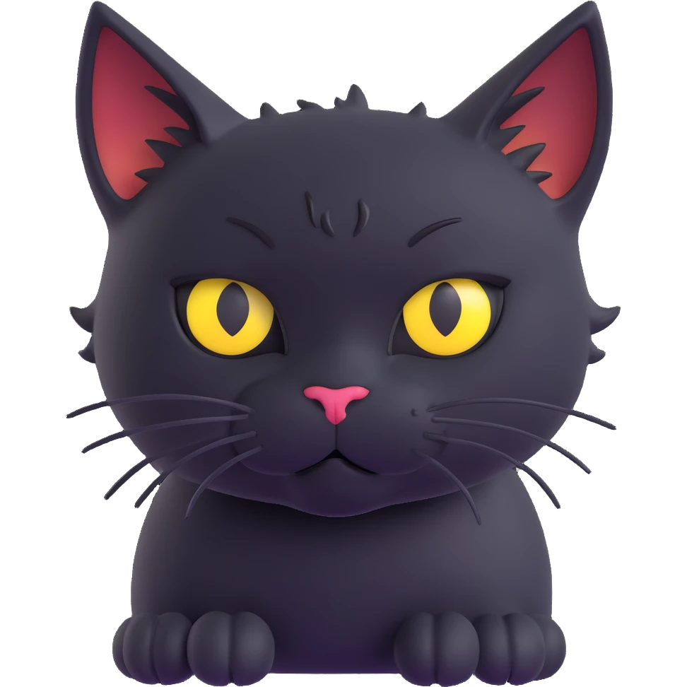 cute black cat with big yellow eyes, thunder scar on forehead like Harry Potter emoji