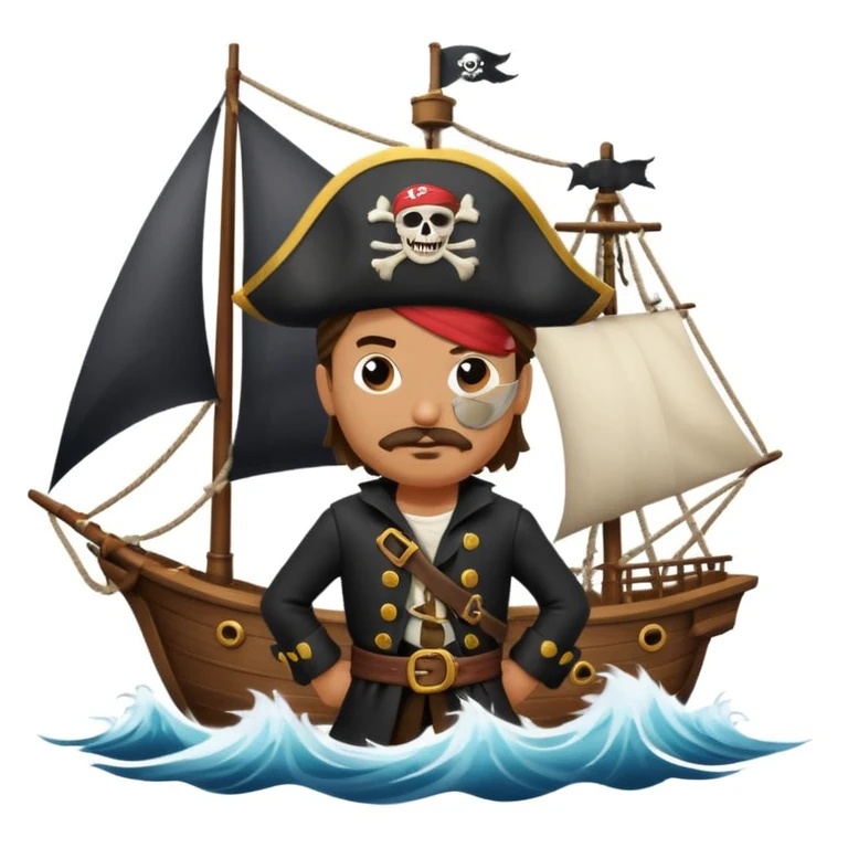 pirate with eye sailing a ship in strome sea background emoji