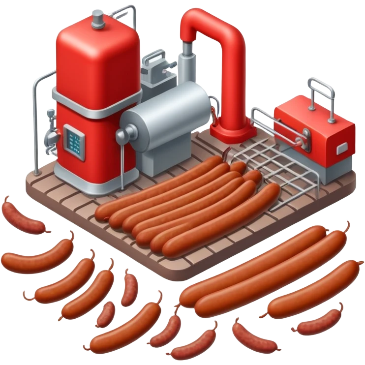 sausage factory with meat processing equipment and sausages emoji