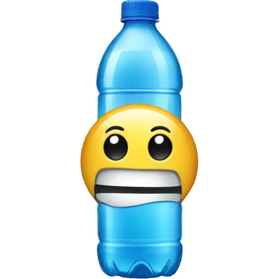A water bottle making a silly face  emoji