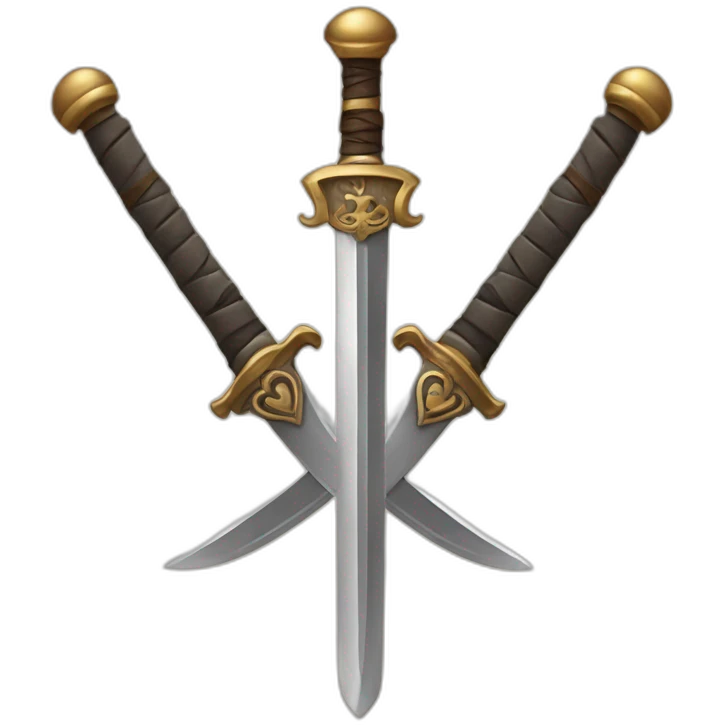 Two cross swords with 2 hearts around them emoji