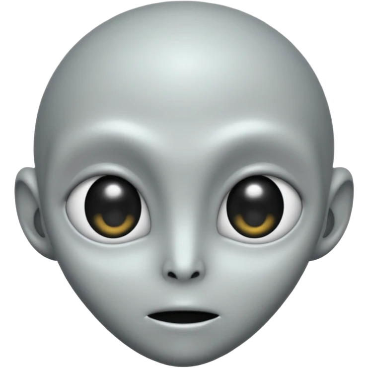 Grey alien head, big black eyes, cartoon emoji, no background emoji