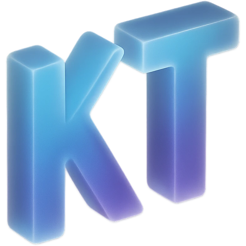 the letters KT with a fancy colorful gradient for the color with blue and purple, make it flat emoji